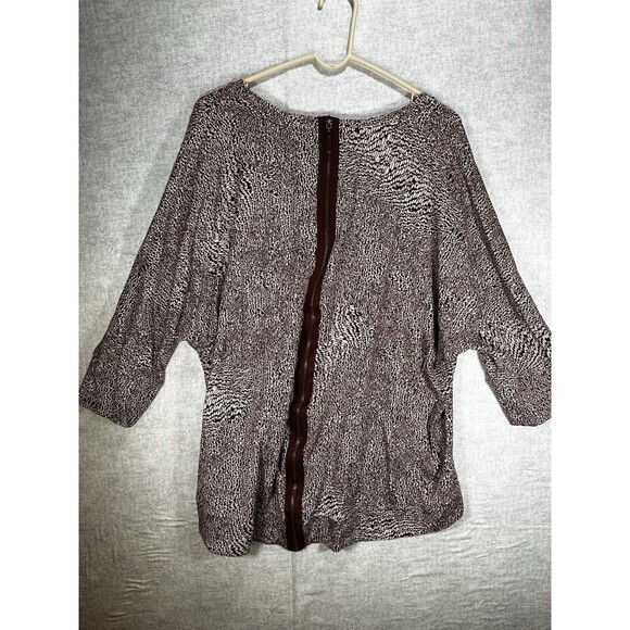 Melissa McCarthy 7 Seven Plus 2X Brown White Animal Print Exposed Zipper Blouse - Picture 4 of 8